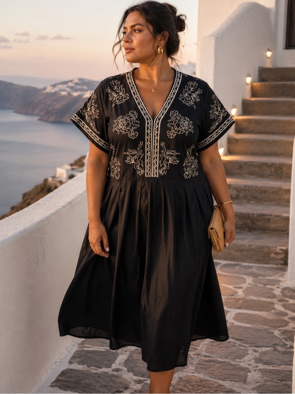 Wayward Fancies Eshakti Black Embroidered Midi Plus Size Dress Boho Party Chic